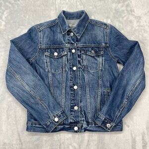 Gap 1969 Jean Trucker Jacket Womens Small Blue Denim Flap Pockets Button Front